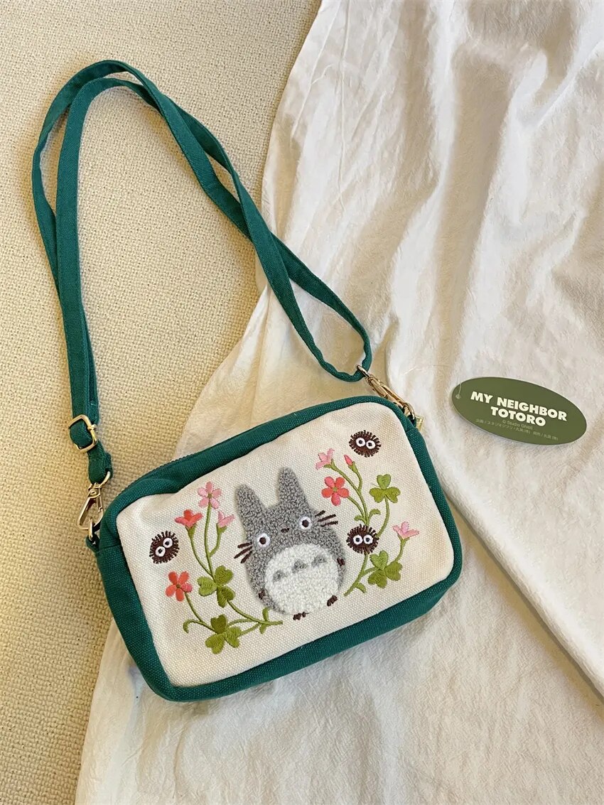 Anime Cute Totoro Cartoon Canvas Messenger Bag Shoulder Bag High Quality Embroidery Outdoor Cosmetic Bag Handbag 1 - Ghibli Plush