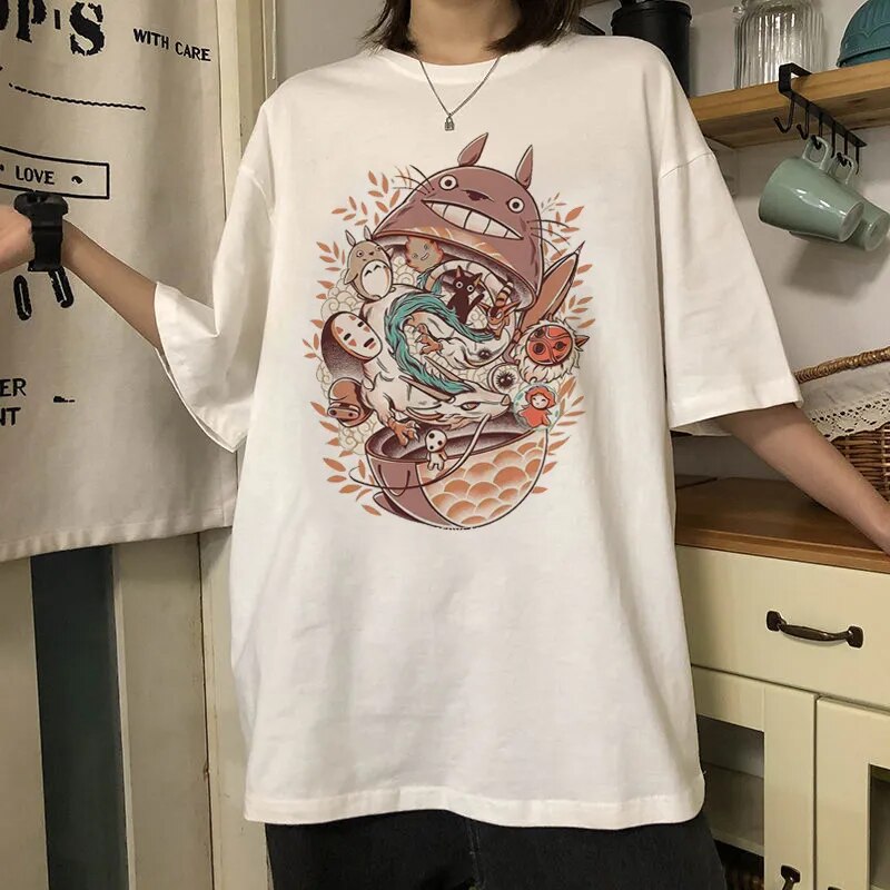 Oversized T Shirt Totoro Harajuku Cute Anime Print T Shirt Summer Men Cartoon Tops Woman Tshirts 1 - Ghibli Plush